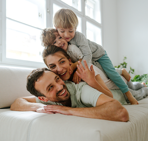 Family on sofa