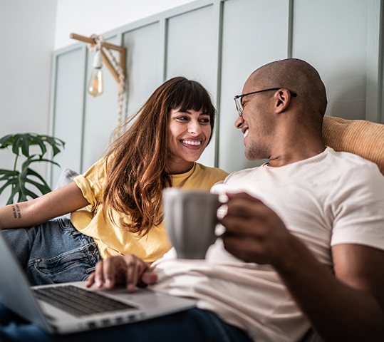 happy couples with coffee
