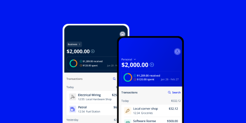 Business and personal account screens